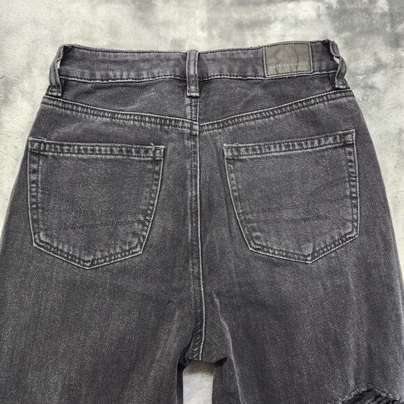 American Eagle Jeans Womens 000 Black High Rise Mom Distressed Tapered Stretch - Picture 4 of 14